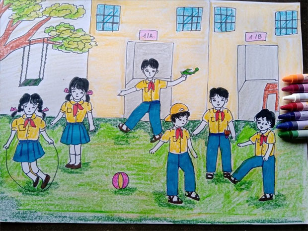 Vẽ tranh công viên xanh trường em 