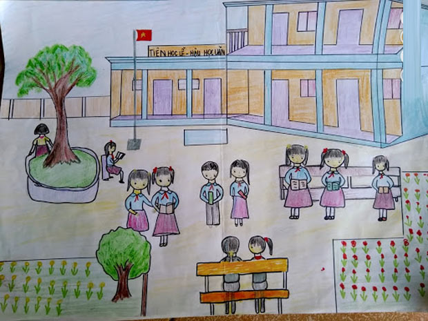 Vẽ tranh công viên xanh trường em 