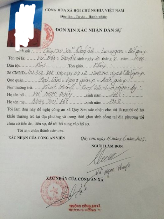 Mẫu đơn xin xác nhận dân sự	 2024