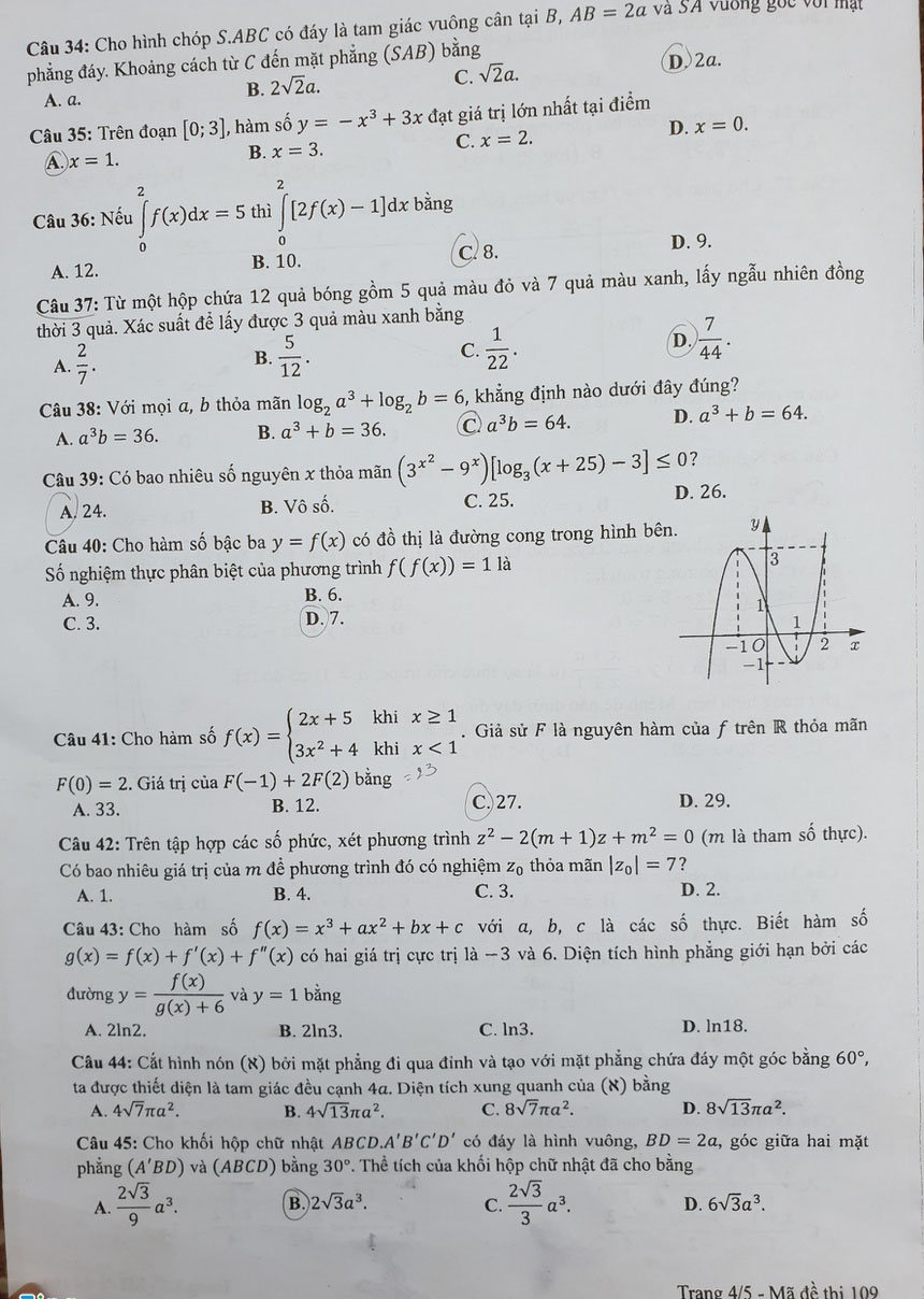 Đáp án đề thi Toán 2021 thpt