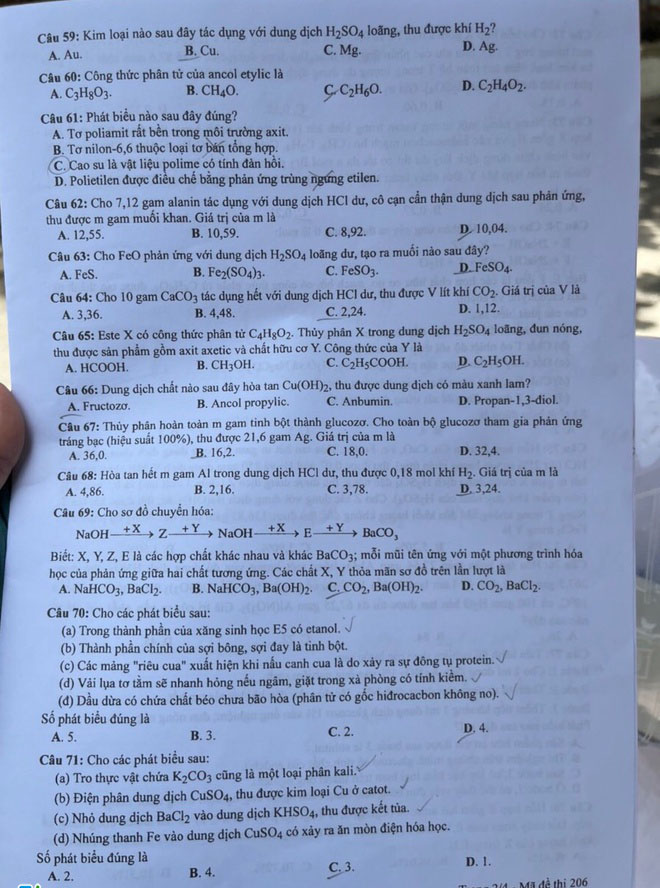 Đề Hóa THPT 2021