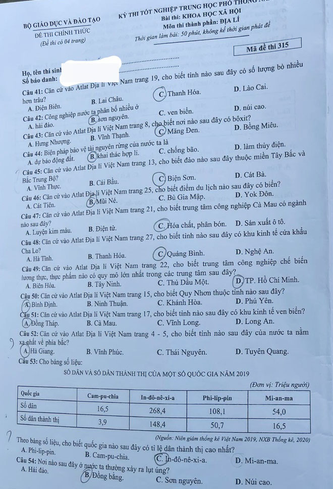 Đề thi Địa THPT quốc gia 2021
