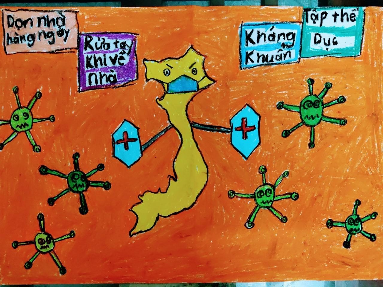 Học sinh vẽ tranh Covid