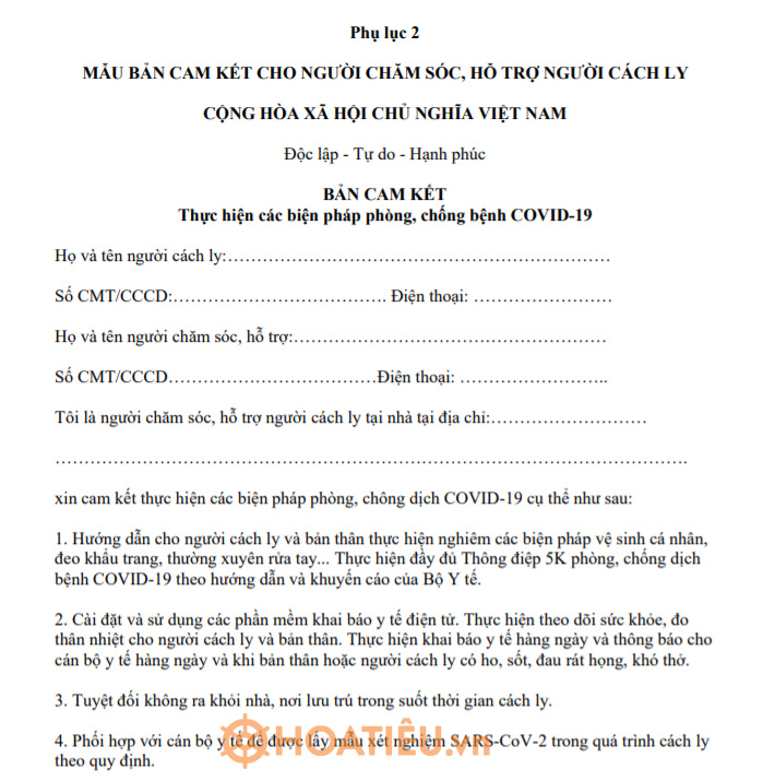 Bản cam kết thực hiện các biện pháp phòng, chống bệnh COVID-19