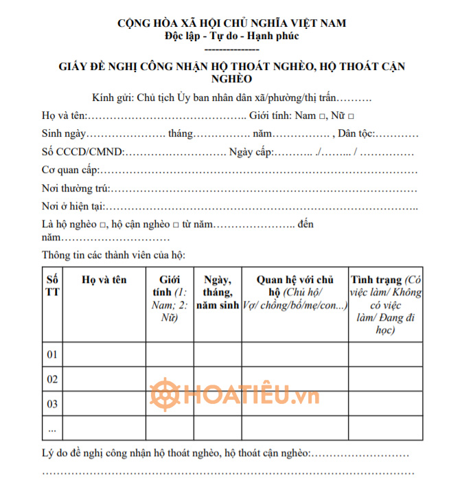 Mẫu số 04: Giấy đề nghị công nhận hộ thoát nghèo, hộ thoát cận nghèo 2021