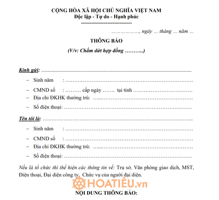 Mẫu đơn phương chấm dứt hợp đồng kinh tế 2021