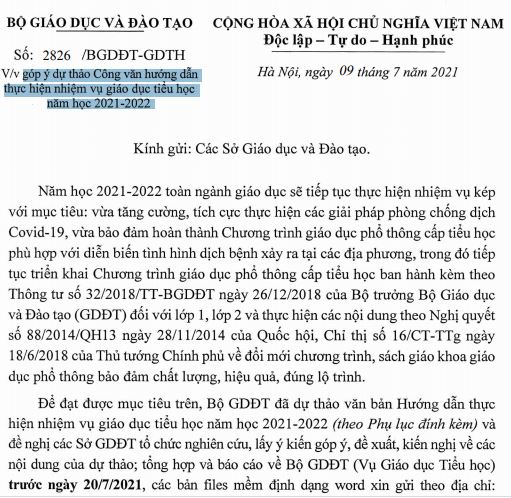 Công văn số 2826 2021 BGDĐT