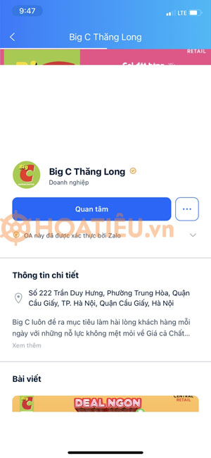 Cách đặt hàng Big C trên Zalo