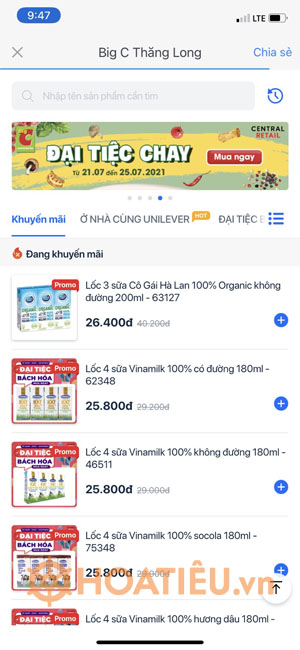 Cách đặt hàng Big C trên Zalo