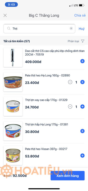 Cách đặt hàng Big C trên Zalo