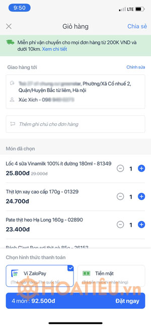 Cách đặt hàng Big C trên Zalo