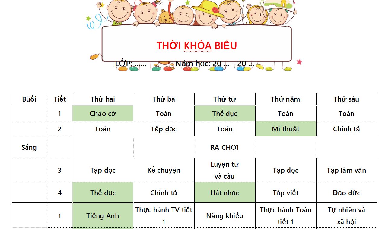 Thời khóa biểu đẹp và ấn tượng