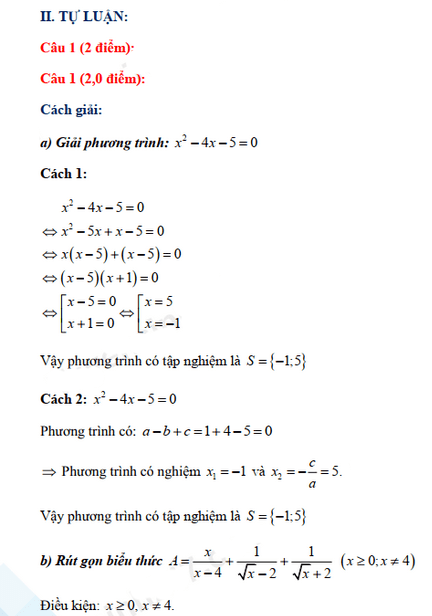 Đáp án đề thi vào lớp 10 Toán tỉnh Bắc Ninh 2021