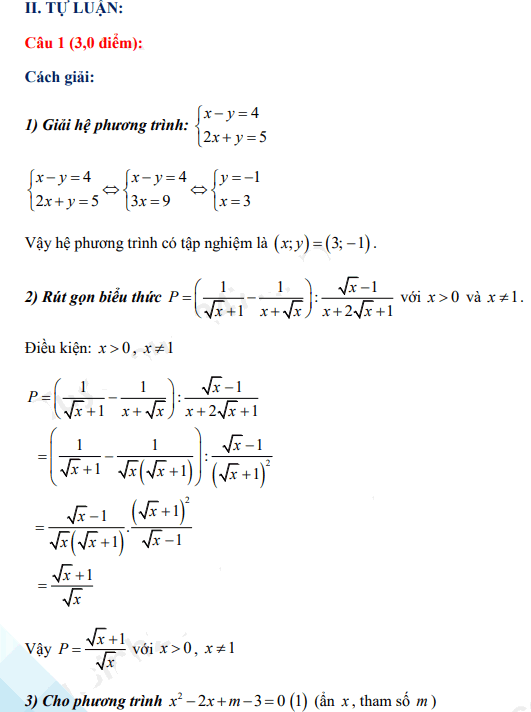  Đáp án đề thi vào lớp 10 năm 2021 môn Toán tỉnh Bắc Giang