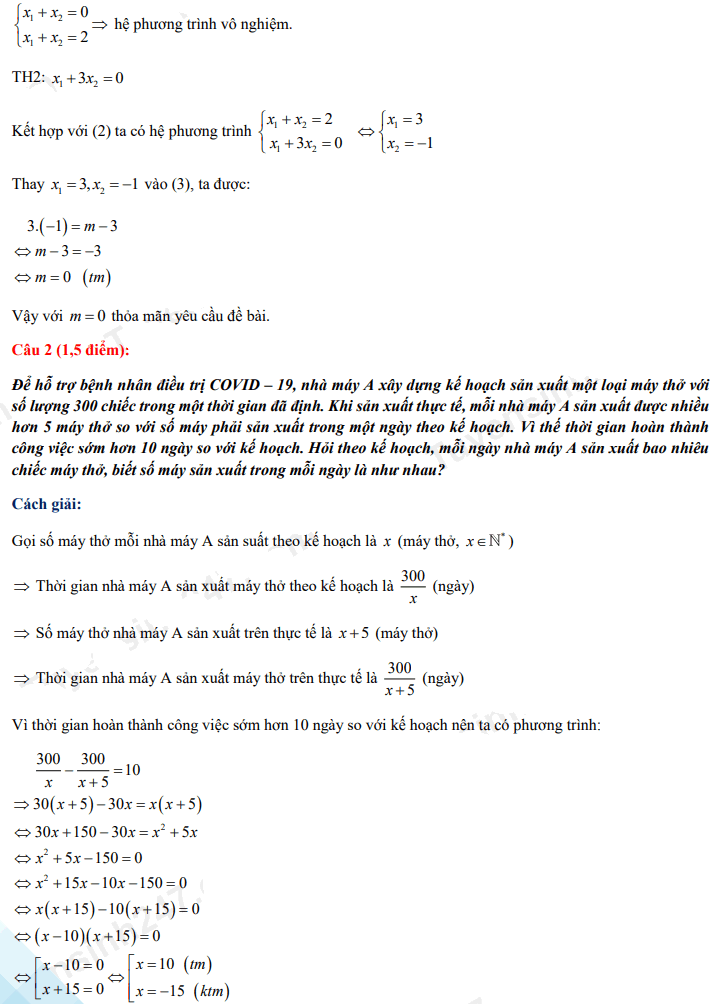 Đáp án đề thi vào lớp 10 năm 2021 môn Toán tỉnh Bắc Giang