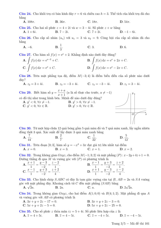  Đề thi THPT quốc gia 2021 môn Toán