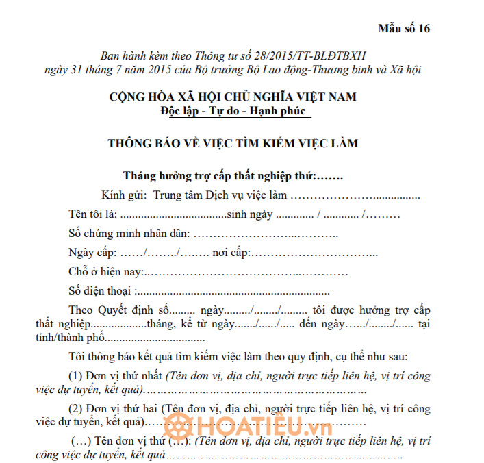 Mẫu thông báo về việc tìm việc làm