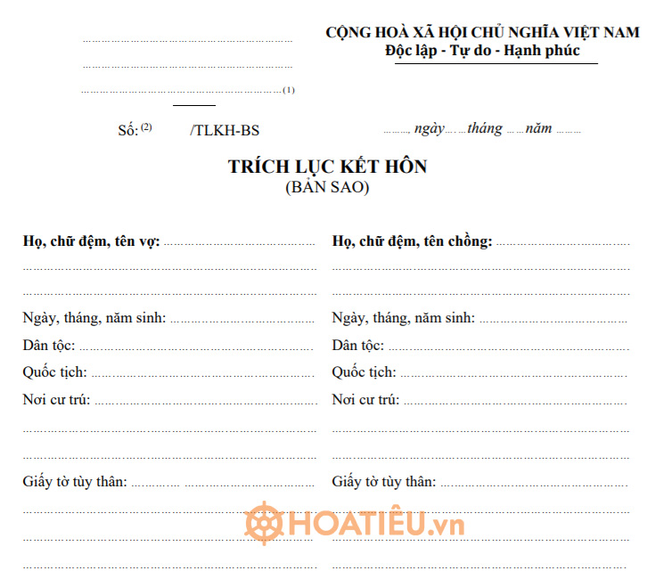 Mẫu trích lục kết hôn 2021