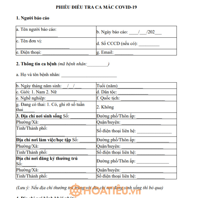 Phiếu điều tra ca mắc Covid-19