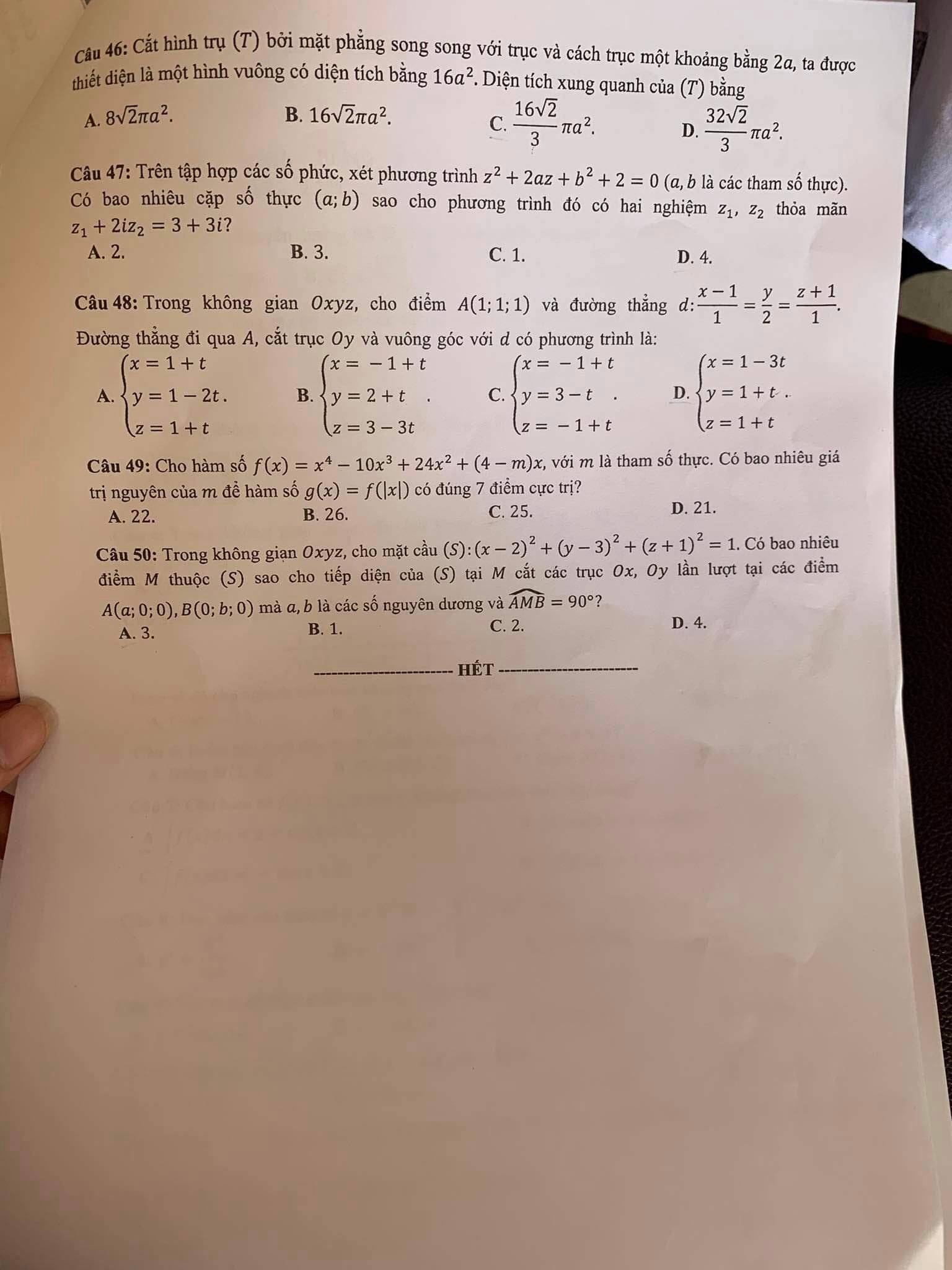 Đề thi môn Toán tốt nghiệp mới nhất