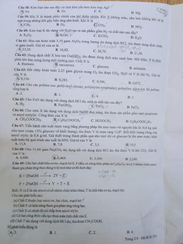 Đề thi Hóa THPT quốc gia 2021 đợt 2 mã 201