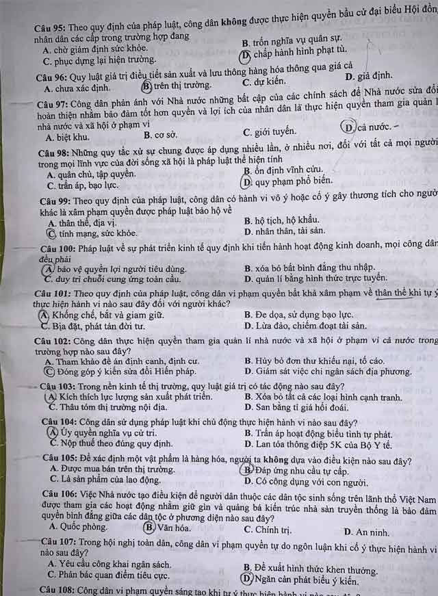 Đề thi GDCD đợt 2 tốt nghiệp THPT 2021