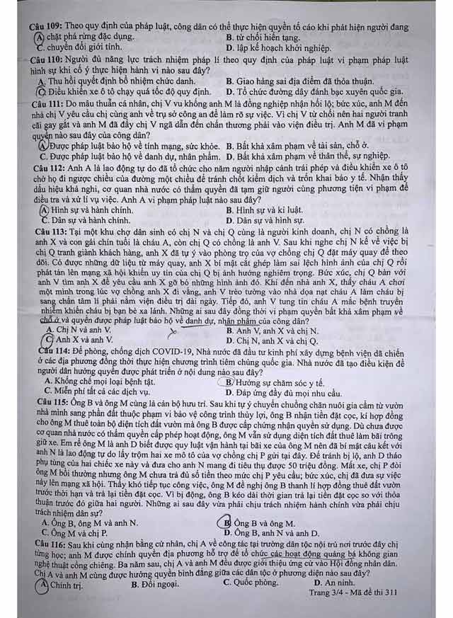 Đề thi GDCD đợt 2 tốt nghiệp THPT 2021