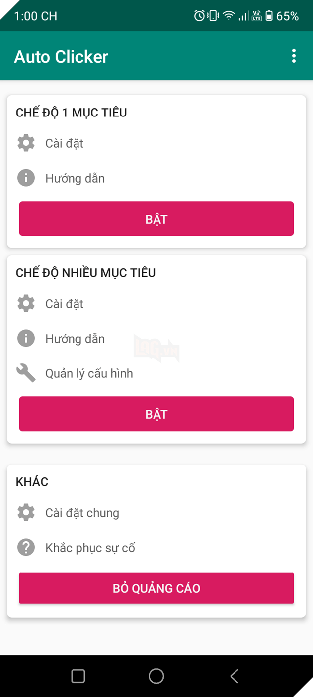 Giao diện auto click trên điện thoại