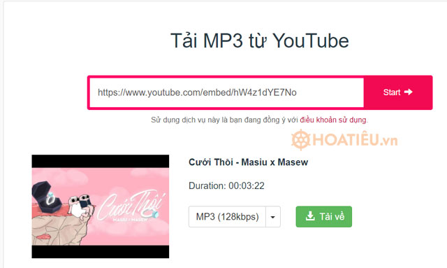 Tải MP3 từ YouTube bằng miễn phí y2mate