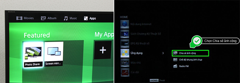 Cách chiếu màn hình điện thoại lên tivi qua Photo Share