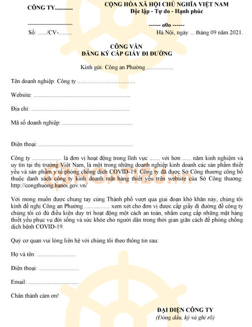 Công văn đề nghị cấp giấy đi đường công ty, doanh nghiệp