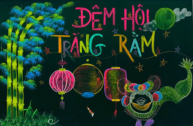 Trang trí bảng lớp Tết Trung thu