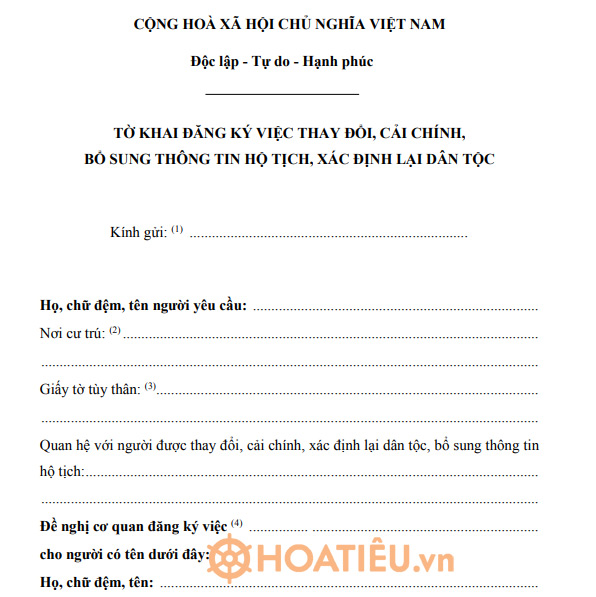 Mẫu đơn xin chỉnh sửa giấy khai sinh 2021