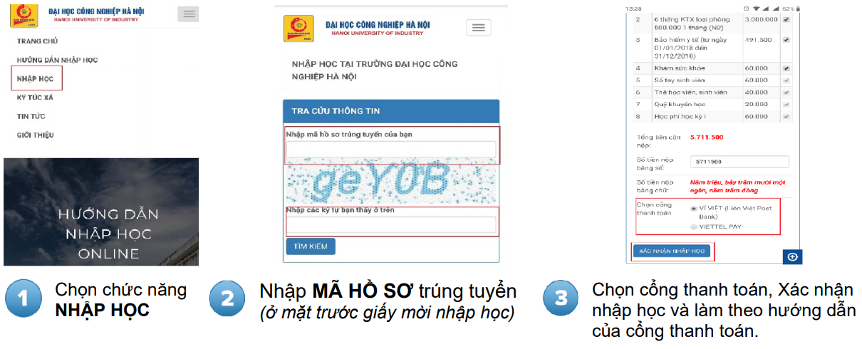Thủ tục nhập học Đại học Công nghiệp Hà Nội 2021
