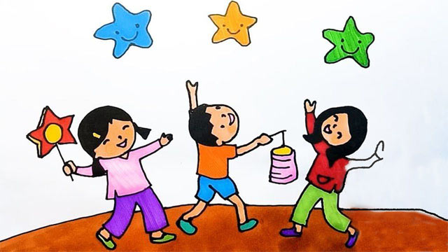 Tranh vẽ Trung Thu chị Hằng chú Cuội đẹp