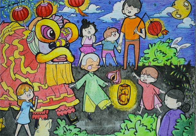 Tranh vẽ Trung Thu chị Hằng chú Cuội đẹp