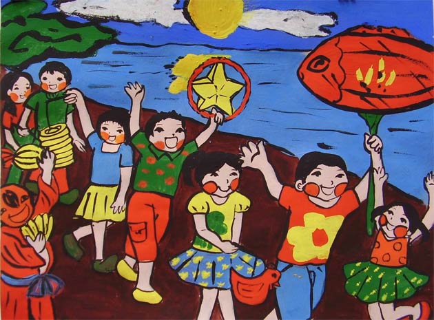 Tranh vẽ Trung Thu chị Hằng chú Cuội đẹp