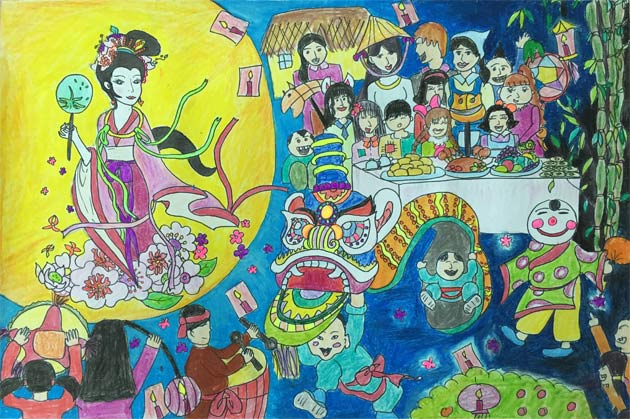 Tranh vẽ Trung Thu chị Hằng chú Cuội đẹp