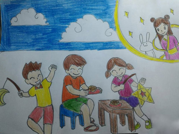 Tranh vẽ Trung Thu chị Hằng chú Cuội đẹp