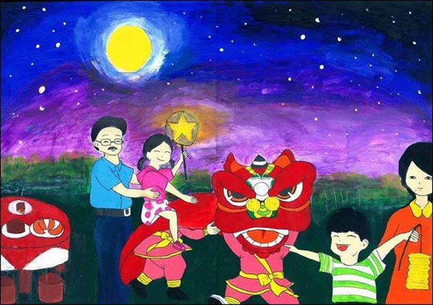 Tranh vẽ Trung Thu chị Hằng chú Cuội đẹp