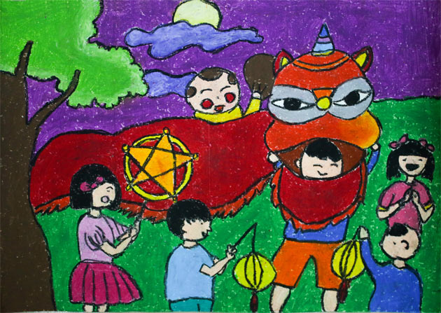 Tranh vẽ Trung Thu chị Hằng chú Cuội đẹp