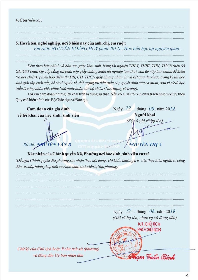 Hướng dẫn điền sơ yếu lý lịch học sinh, sinh viên