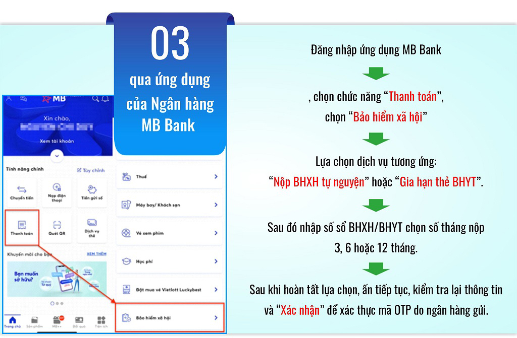 Cách nộp BHYT, BHXH trực tuyến ngân hàng MB Bank