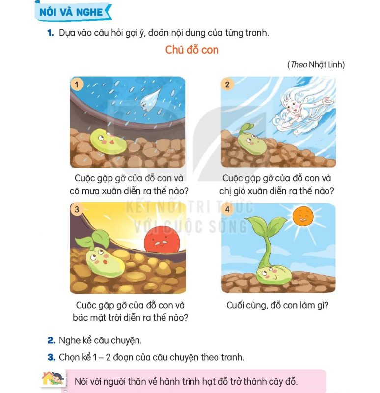 Dựa vào câu chuyện Chú đỗ con viết 2 - 3 câu về hành trình hạt đỗ trở thành cây đ