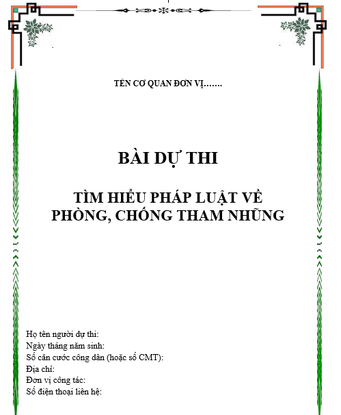Bài dự thi tìm hiểu pháp luật về Phòng chống tham nhũng