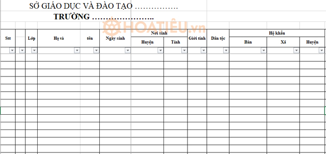 Mẫu danh sách học sinh toàn trường