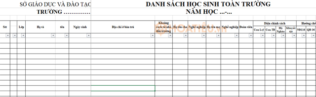 Mẫu danh sách học sinh toàn trường
