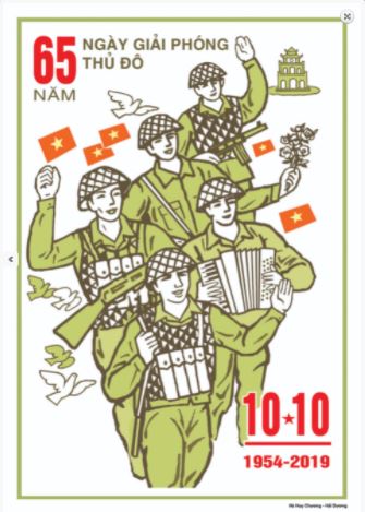 Mẫu tranh vẽ kỷ niệm 67 năm Ngày Giải phóng thủ đô 10/10