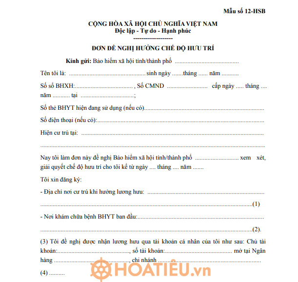 Mẫu đơn đề nghị hưởng chế độ hưu trí - Mẫu 12-HSB
