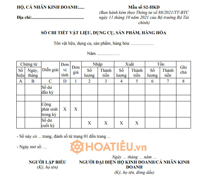 Sổ chi tiết vật liệu, dụng cụ, sản phẩm, hàng hóa